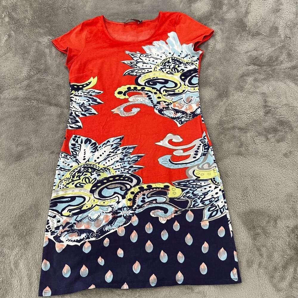 Krimson Klover Short Sleeve Popover Dress Women's SMALL Orange Floral Cotton